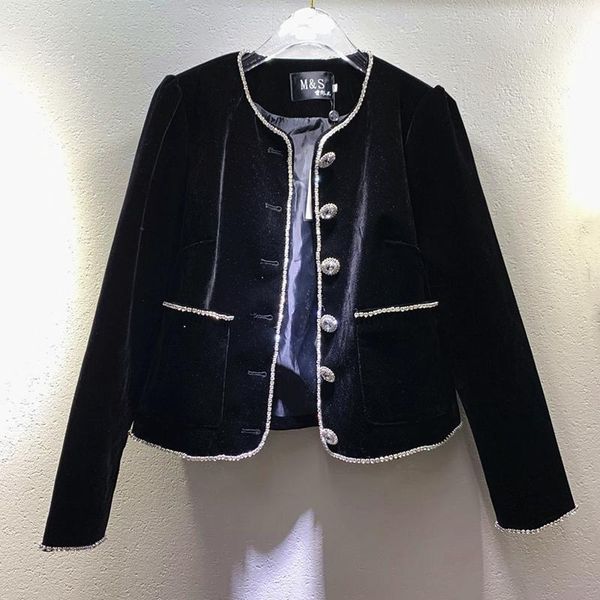 french style small fragrance velvet short jacket women o-neck diamond slim autumn winter coat1, Black;brown
french style small fragrance velvet short jacket women o-neck diamond slim autumn winter coat1, Black;brown