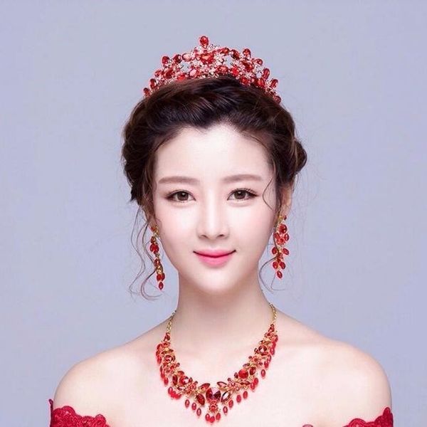 bride's red three piece set 2019 new wedding headdress diamond swan crown jewelry toastmasters hair accessories, Silver
bride's red three piece set 2019 new wedding headdress diamond swan crown jewelry toastmasters hair accessories, Silver