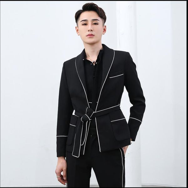 2020 fashion male suits two british style pieces belt splice color matching hairstylist suit singer costumes 772p, White;black
2020 fashion male suits two british style pieces belt splice color matching hairstylist suit singer costumes 772p, White;black