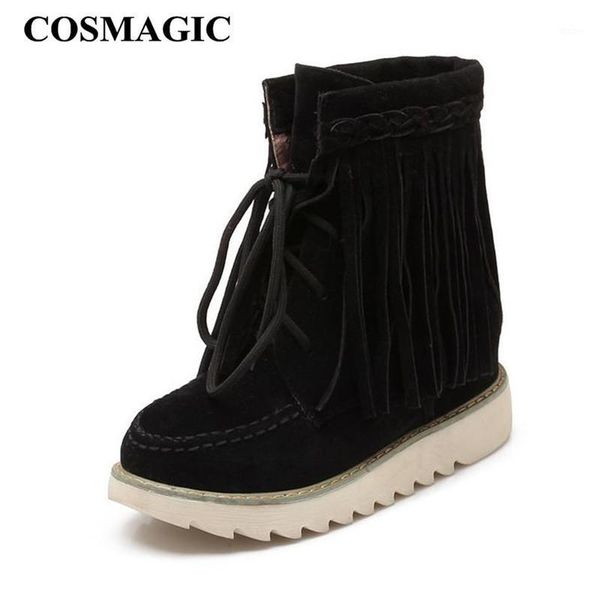 cosmagic 2020 new winter women fringe ankle snow boots nubuck wedge med heel lace up platform warm short botas mujer1, Black
cosmagic 2020 new winter women fringe ankle snow boots nubuck wedge med heel lace up platform warm short botas mujer1, Black
