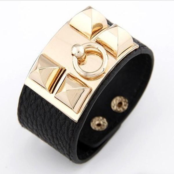 european and american street style leather metal exaggerated texture rivet punk temperament leather super wide bracelet, Black
european and american street style leather metal exaggerated texture rivet punk temperament leather super wide bracelet, Black