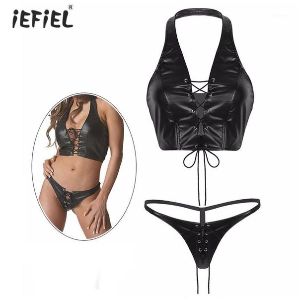 fashion womens bikini exotic lingerie sets soft faux leather lace up stretchy halter crop with mini g-string underwear1, Red;black
fashion womens bikini exotic lingerie sets soft faux leather lace up stretchy halter crop with mini g-string underwear1, Red;black