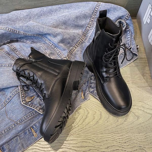 lace up boots brand women's shoes flat heel boots-women booties ladies round toe fashion rock ankle autumn rubber 2020 med, Black
lace up boots brand women's shoes flat heel boots-women booties ladies round toe fashion rock ankle autumn rubber 2020 med, Black
