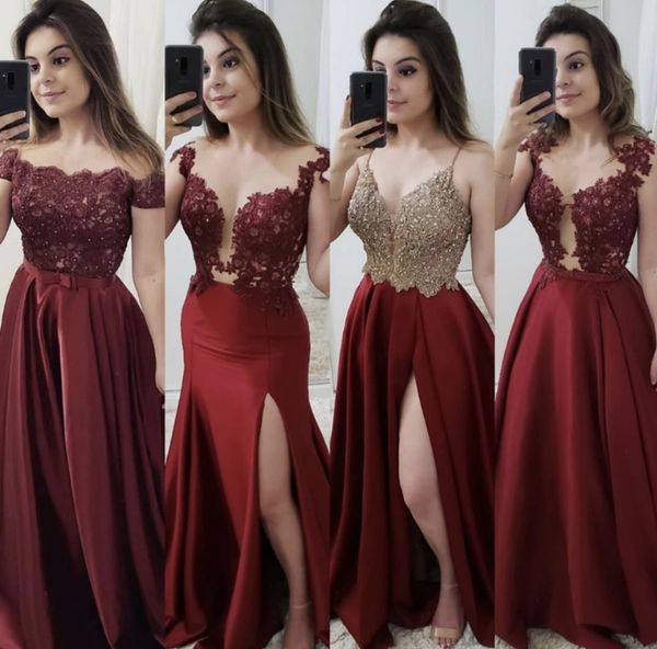 2021 prom dresses high split with lace burgundy dubai arabic occasion evening wear party gowns a line, Black
2021 prom dresses high split with lace burgundy dubai arabic occasion evening wear party gowns a line, Black