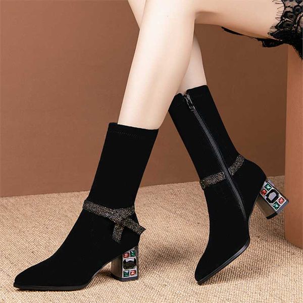 2020 winter women fashion boots colorful crystal high heels mid calf boot flock pointed toed dress shoes pumps botas mujer 8821c, Black
2020 winter women fashion boots colorful crystal high heels mid calf boot flock pointed toed dress shoes pumps botas mujer 8821c, Black