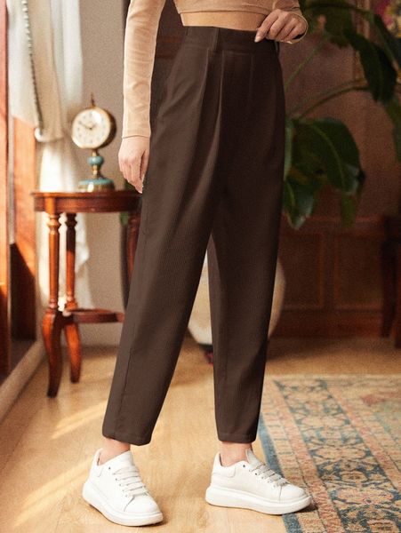 fold pleated solid cord pants a6my#, Black;white