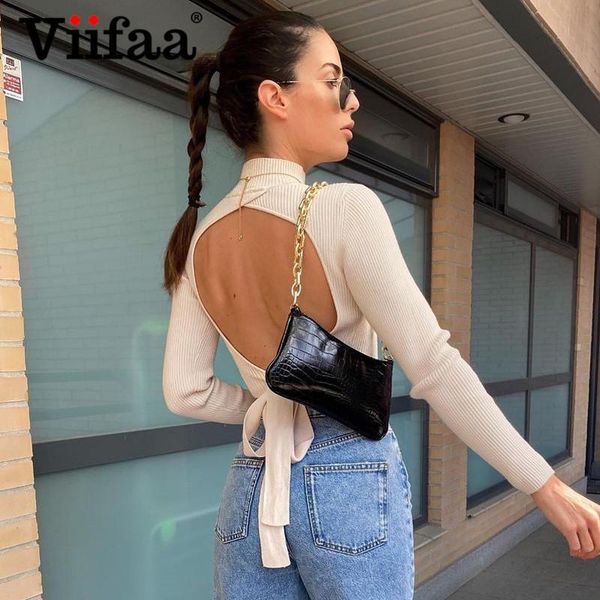 women's sweaters viifaa mock neck bow tie back backless cropped sweater autumn clothes women long sleeve slim pullover, White;black
women's sweaters viifaa mock neck bow tie back backless cropped sweater autumn clothes women long sleeve slim pullover, White;black