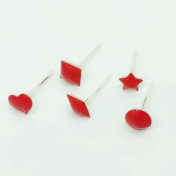 stud 925 sterling silver cute small star/heart/round/square/rhombic red glaze earrings for women enamel, Golden;silver
stud 925 sterling silver cute small star/heart/round/square/rhombic red glaze earrings for women enamel, Golden;silver