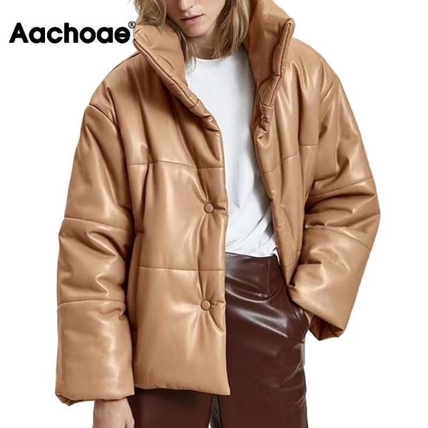 women pu leather parkas fashion high street solid faxu leather coats elegant winter thi cotton jaets loose outerwear, Black
women pu leather parkas fashion high street solid faxu leather coats elegant winter thi cotton jaets loose outerwear, Black