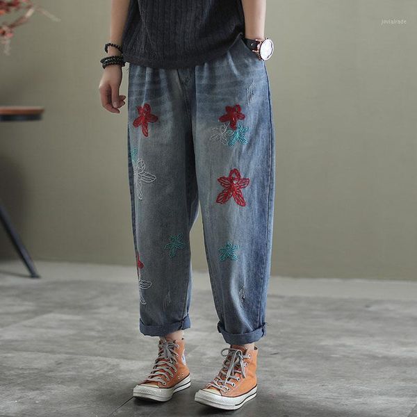 women's jeans johnature 2021 spring full length elastic waist retro embroidery denim harem pants leisure plus size all-match women jean, Blue
women's jeans johnature 2021 spring full length elastic waist retro embroidery denim harem pants leisure plus size all-match women jean, Blue
