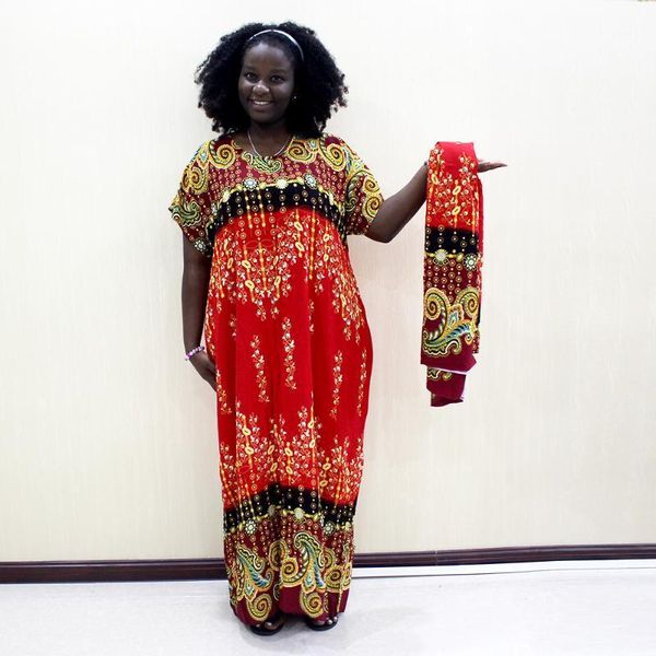 dashikiage 100% cotton african dashiki print o-neck short sleeve plus size mama dress with scarf1, Red 
dashikiage 100% cotton african dashiki print o-neck short sleeve plus size mama dress with scarf1, Red