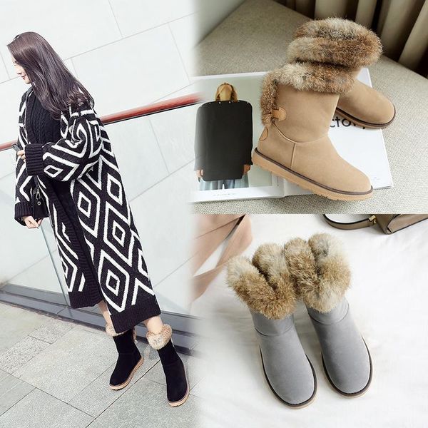 winter women platform boots snow boots ladies fur plush casual warm mid fashion ladies ankle boot botas mujer 34 43, Black