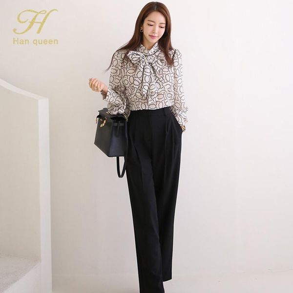 h han queen new 2-piece suits women 2020 new elegant print bow lace up crop & high waist pants korean occupation work set, White
h han queen new 2-piece suits women 2020 new elegant print bow lace up crop & high waist pants korean occupation work set, White