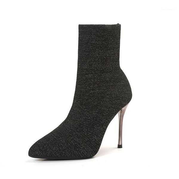 new style flashing shoes thin heeled high heel pointed elasticity short boots1, Black
new style flashing shoes thin heeled high heel pointed elasticity short boots1, Black