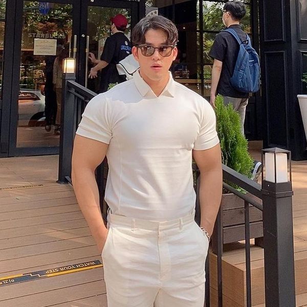 men's polos slim shirt men fitness homme muscleguys man fashion casual plain color short sleeve, White;black
men's polos slim shirt men fitness homme muscleguys man fashion casual plain color short sleeve, White;black
