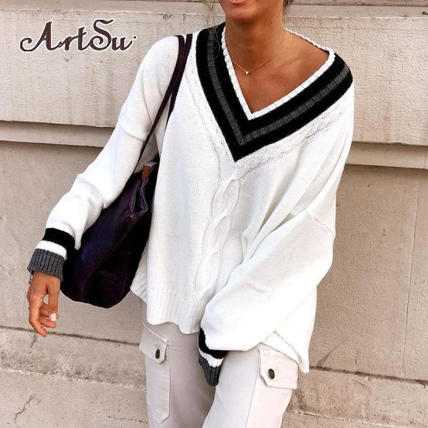 elegant chic white knitted sweater women v neck long sleeve jumpers autumn fashion knitwear pullover winter 42152, White;black
elegant chic white knitted sweater women v neck long sleeve jumpers autumn fashion knitwear pullover winter 42152, White;black