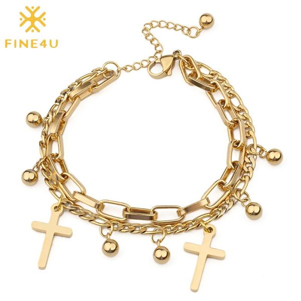 link, chain fine4u b272 stainless steel cross charm bracelet double layered figaro religious christian jewelry for unisex, Black
link, chain fine4u b272 stainless steel cross charm bracelet double layered figaro religious christian jewelry for unisex, Black