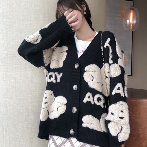 sweater coat women's spring and autumn 2020 new lazy style korean loose net red knitted cardigan, White;black
sweater coat women's spring and autumn 2020 new lazy style korean loose net red knitted cardigan, White;black