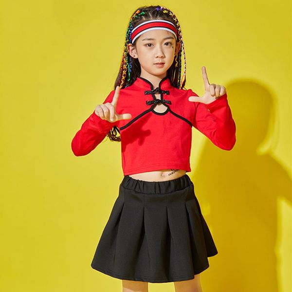 stage wear girls hip costumes chinese style red cheerleader costume for kids street dance jazz performance dnv12178, Black;red
stage wear girls hip costumes chinese style red cheerleader costume for kids street dance jazz performance dnv12178, Black;red