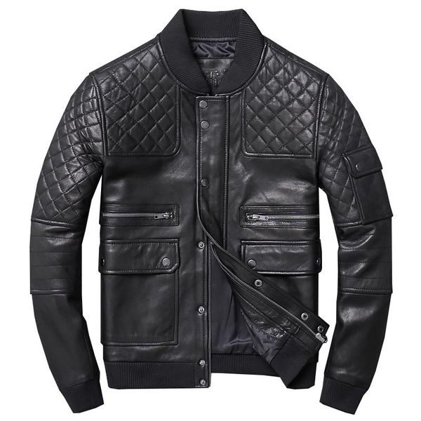 men's leather & faux genuine jacket men real sheepskin motorcycle biker casual slim bomber baseball male winter outerwear, Black
men's leather & faux genuine jacket men real sheepskin motorcycle biker casual slim bomber baseball male winter outerwear, Black
