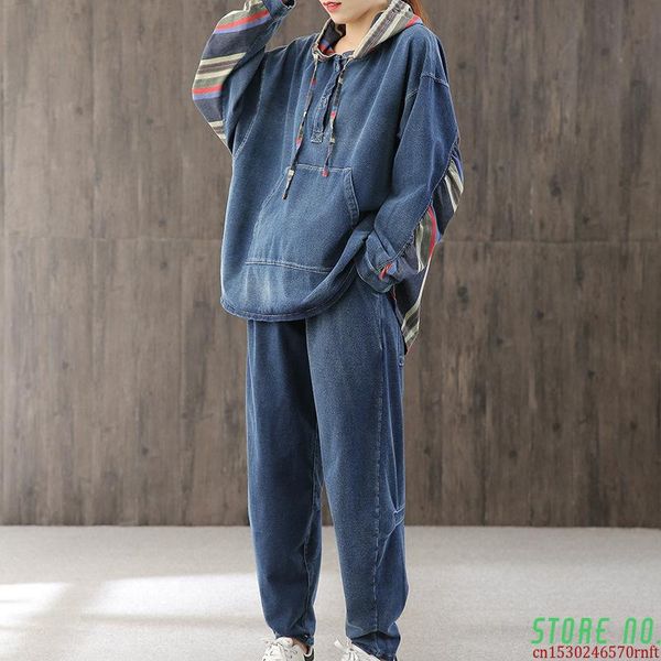 women's tracksuits 2021 pattern hooded collar long sleeve denim patchwork striped vintage two piece set women ak77805, Gray
women's tracksuits 2021 pattern hooded collar long sleeve denim patchwork striped vintage two piece set women ak77805, Gray