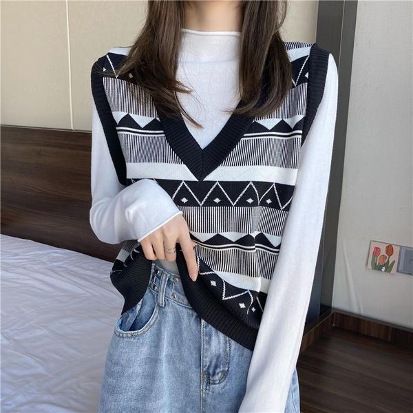 preppy style knit vest women knitted argyle sweater vests sleeveless striped waistcoat autumn short outwear chalecos para mujer, Black;white
preppy style knit vest women knitted argyle sweater vests sleeveless striped waistcoat autumn short outwear chalecos para mujer, Black;white