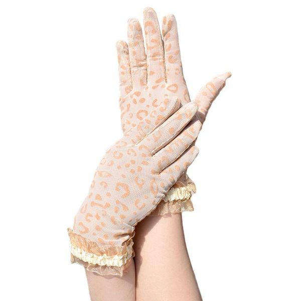 five fingers gloves women mesh leopard short shiny ruffles trim wrist length sunscreen mitten, Blue;gray
five fingers gloves women mesh leopard short shiny ruffles trim wrist length sunscreen mitten, Blue;gray