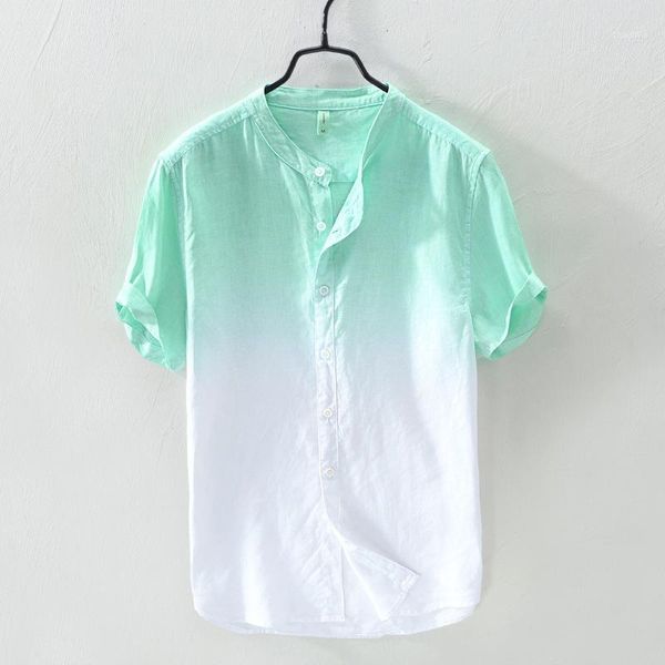 men's short sleeve shirt with gradient color blue green orange full linen summer casual shirts men fashionable shirt for men1, White;black
men's short sleeve shirt with gradient color blue green orange full linen summer casual shirts men fashionable shirt for men1, White;black