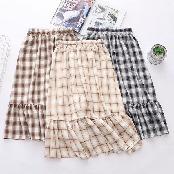 women summer new japanese cotton sweet plaid skirt female student high waist casual ruffle splice fishtail skirt preppy style1, Black
women summer new japanese cotton sweet plaid skirt female student high waist casual ruffle splice fishtail skirt preppy style1, Black
