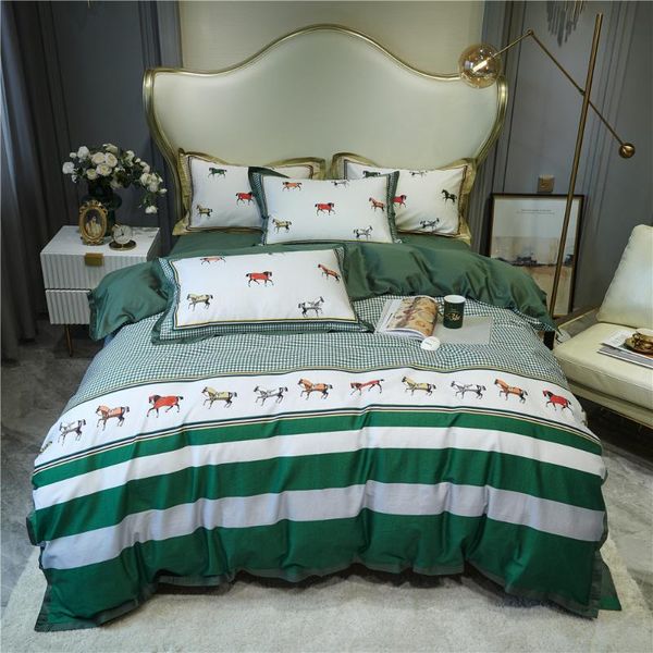 4 pieces green plaid with horses print bed cover 100% cotton satin bed linen double bedclothes fairytale soldier bedding sheets
4 pieces green plaid with horses print bed cover 100% cotton satin bed linen double bedclothes fairytale soldier bedding sheets