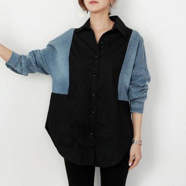 women's blouses & shirts fashion korean blouse 2021 autumn designer ripped denim patchwork fake two piece black women causal streetwea, White
women's blouses & shirts fashion korean blouse 2021 autumn designer ripped denim patchwork fake two piece black women causal streetwea, White