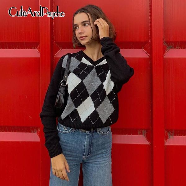argyle plaid y2k sweaters for women vintage autumn casual v-neck jumper preppy style harajuku aesthetic pullovers cuteandpsycho, White;black
argyle plaid y2k sweaters for women vintage autumn casual v-neck jumper preppy style harajuku aesthetic pullovers cuteandpsycho, White;black