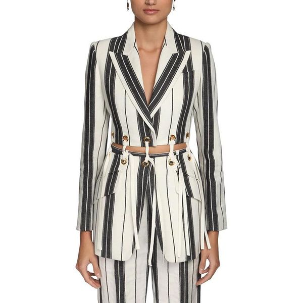 two piece set women lace up detachable stripe blazer linen cotton+high waist pants women suits, White
two piece set women lace up detachable stripe blazer linen cotton+high waist pants women suits, White