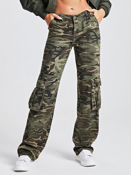 camo print flap pocket side cargo jeans a3bi#, Blue