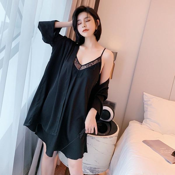 women's sleepwear 2021 autumn imitation silk home wear hollow-out design lace nightgown two-piece set night clothes ladies, Black;red
women's sleepwear 2021 autumn imitation silk home wear hollow-out design lace nightgown two-piece set night clothes ladies, Black;red