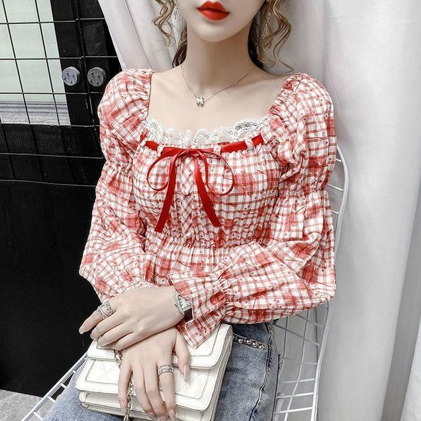 2021 new spring autumn women elegnat plaid elastic waist bow tie short blouses lady sweet hollow out lace patchwork blouses a1541, White
2021 new spring autumn women elegnat plaid elastic waist bow tie short blouses lady sweet hollow out lace patchwork blouses a1541, White