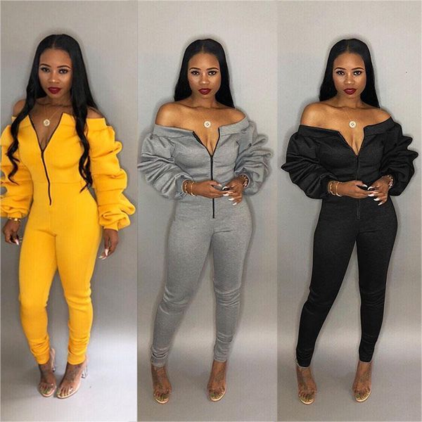 women casual jumpsuit zipper front slash neck off shoulder long puff sleeve rompers yellow overalls female jumpsuits, Black;white
women casual jumpsuit zipper front slash neck off shoulder long puff sleeve rompers yellow overalls female jumpsuits, Black;white