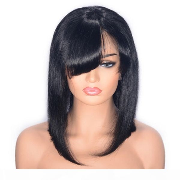 130% density glueless lace front human hair wigs brazilian straight hair bob wigs with bang natural color, Black;brown
130% density glueless lace front human hair wigs brazilian straight hair bob wigs with bang natural color, Black;brown