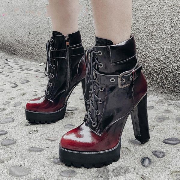real leather platform extreme high heel ankle boots women shoes buckle zip lace up pointed toe thick heels short boots, Black
real leather platform extreme high heel ankle boots women shoes buckle zip lace up pointed toe thick heels short boots, Black
