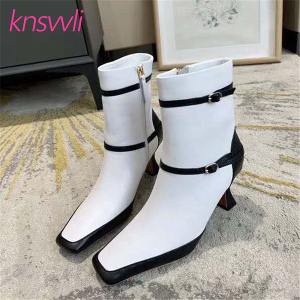 boots high heels ankle for women genuine leather buckle strap woman designer runway shoes women's short, Black 
boots high heels ankle for women genuine leather buckle strap woman designer runway shoes women's short, Black