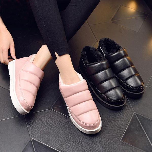 women winter snow ankle boots couples men warm flats pu leather waterproof house boots platform shoes, Black
women winter snow ankle boots couples men warm flats pu leather waterproof house boots platform shoes, Black