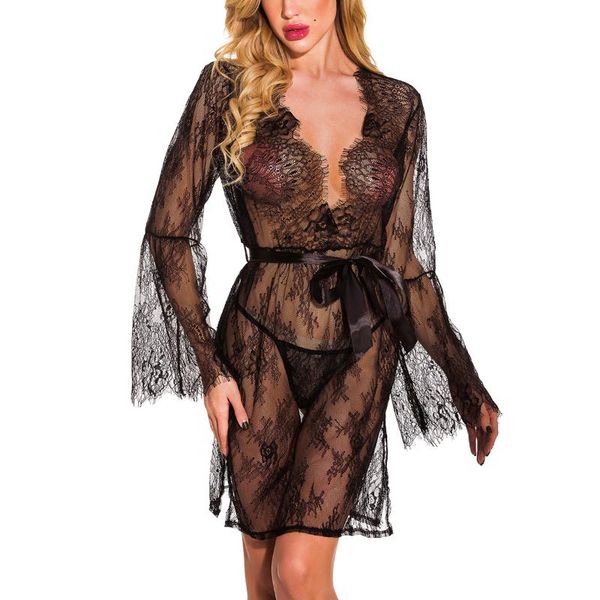 women lingerie lace see-through robe long sleeve lace see-through robe for women, Red;black
women lingerie lace see-through robe long sleeve lace see-through robe for women, Red;black