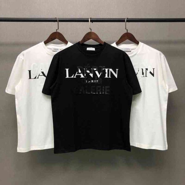 dept. x lanvin co branded basic overlap print loose men's and women's short sleeve t-shirt, White;black 
dept. x lanvin co branded basic overlap print loose men's and women's short sleeve t-shirt, White;black