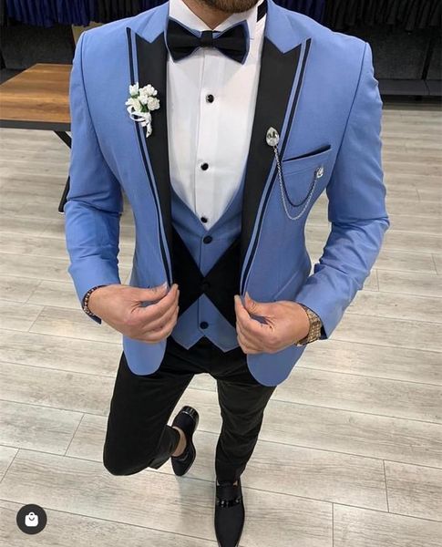 men's suits & blazers 2021 light blue men with black peal lapel groom tuxedo wedding costume homme terno masculino slim fit 3 pieces bl, White;black
men's suits & blazers 2021 light blue men with black peal lapel groom tuxedo wedding costume homme terno masculino slim fit 3 pieces bl, White;black