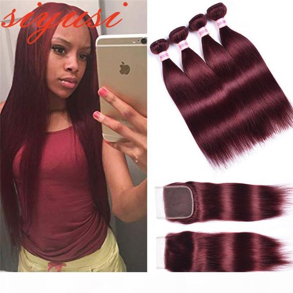 red 99j burgundy brazilian straight human hair weave 3 4 bundles with closure remy human hair extension with lace closure, Black;brown
red 99j burgundy brazilian straight human hair weave 3 4 bundles with closure remy human hair extension with lace closure, Black;brown