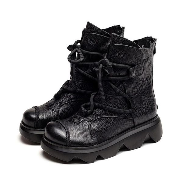 boots autumn winter women's retro genuine leather short platform wedges comfortable breathable knight, Black
boots autumn winter women's retro genuine leather short platform wedges comfortable breathable knight, Black