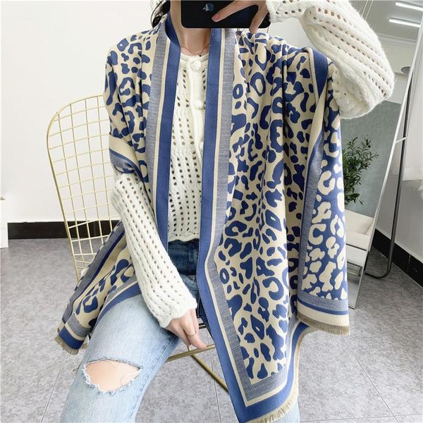 new style long fringed scarf women winter imitation cashmere warm shawl mid-length retro ethnic leopard print shawl, Blue;gray
new style long fringed scarf women winter imitation cashmere warm shawl mid-length retro ethnic leopard print shawl, Blue;gray