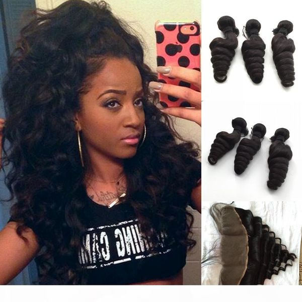 brazilian peruvian malaysian indian loose wave human hair weave loose curl remy hair extensions 3 bundles with lace frontal closure, Black
brazilian peruvian malaysian indian loose wave human hair weave loose curl remy hair extensions 3 bundles with lace frontal closure, Black