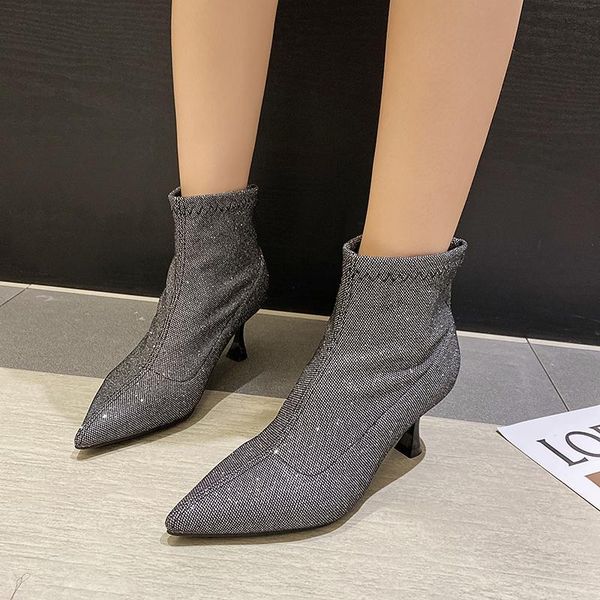 shiny sequin ankle boots women glitter high heel short boots women party dress sparkling stiletto heel pointed toe, Black
shiny sequin ankle boots women glitter high heel short boots women party dress sparkling stiletto heel pointed toe, Black