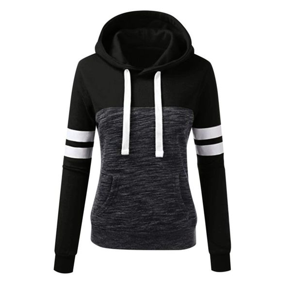 women autumn winter casual sport contrast long sleeve hoodie sweatshirt pullover, Black
women autumn winter casual sport contrast long sleeve hoodie sweatshirt pullover, Black